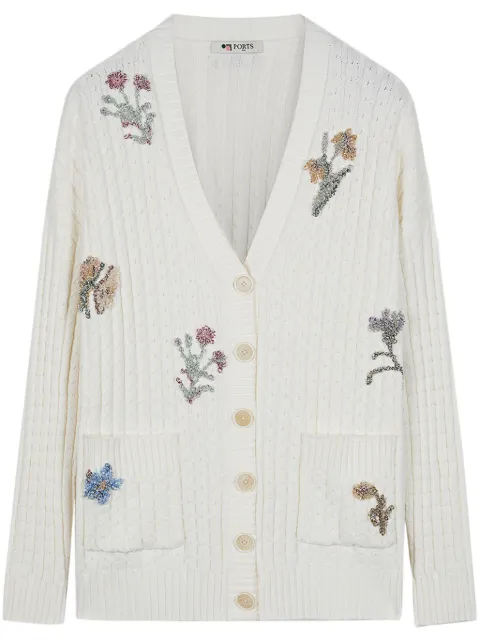 Ports 1961 floral-appliqué cardigan