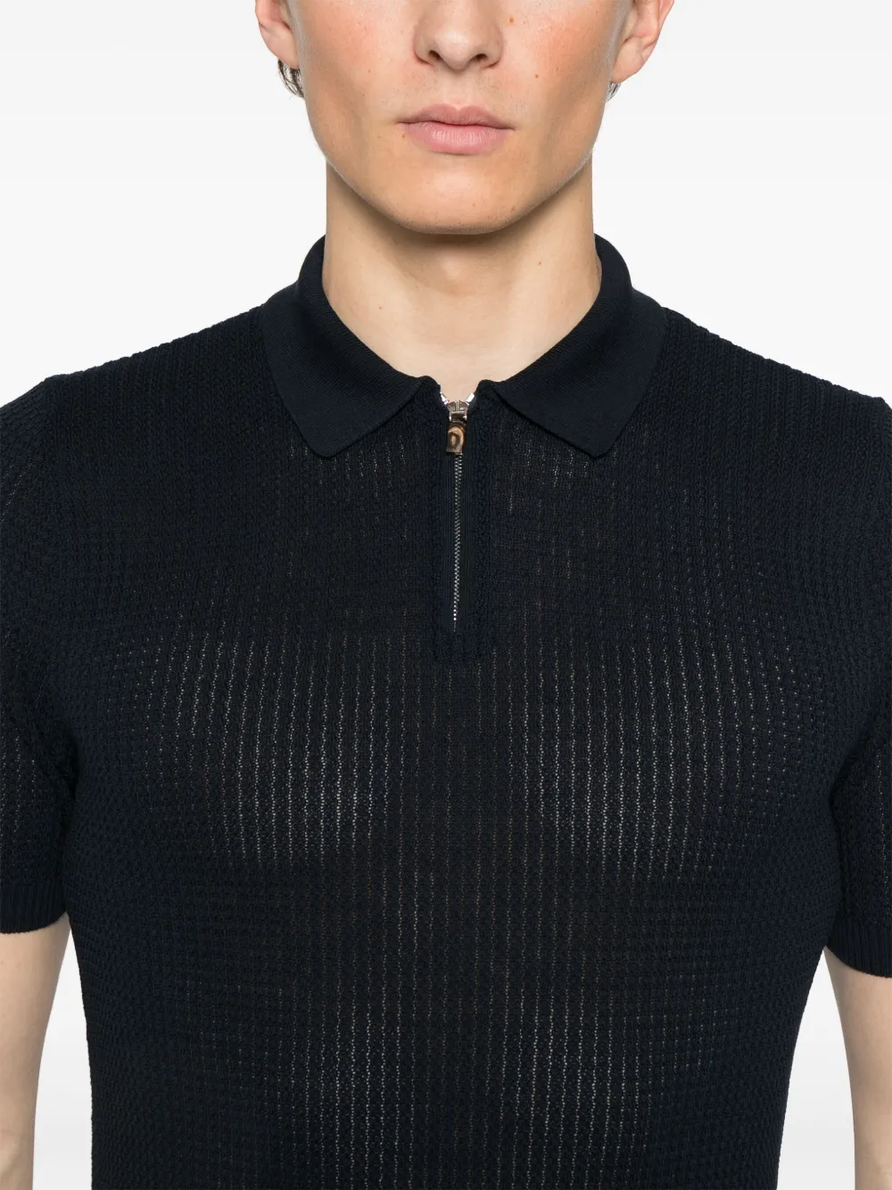 ELEVENTY RIBBED-KNIT POLO SHIRT