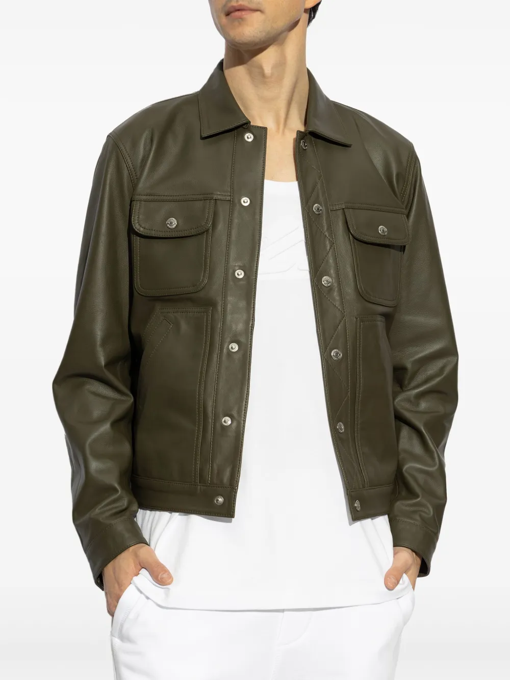 Dsquared2 Long-sleeved Leather Jacket In Brown