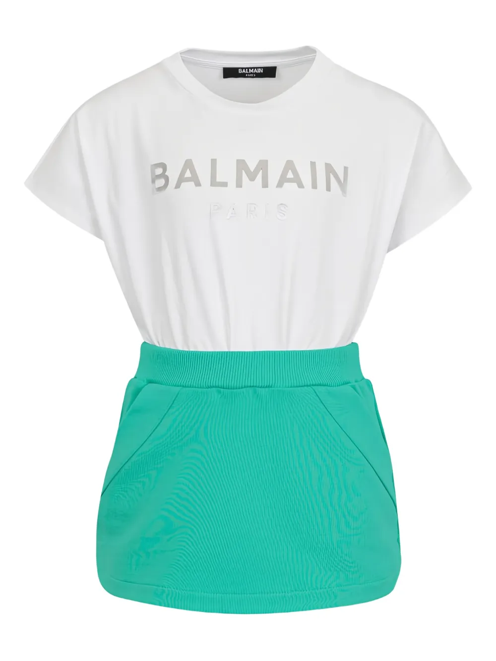 Balmain Kids logo-print panelled mini dress | White | Image 1
