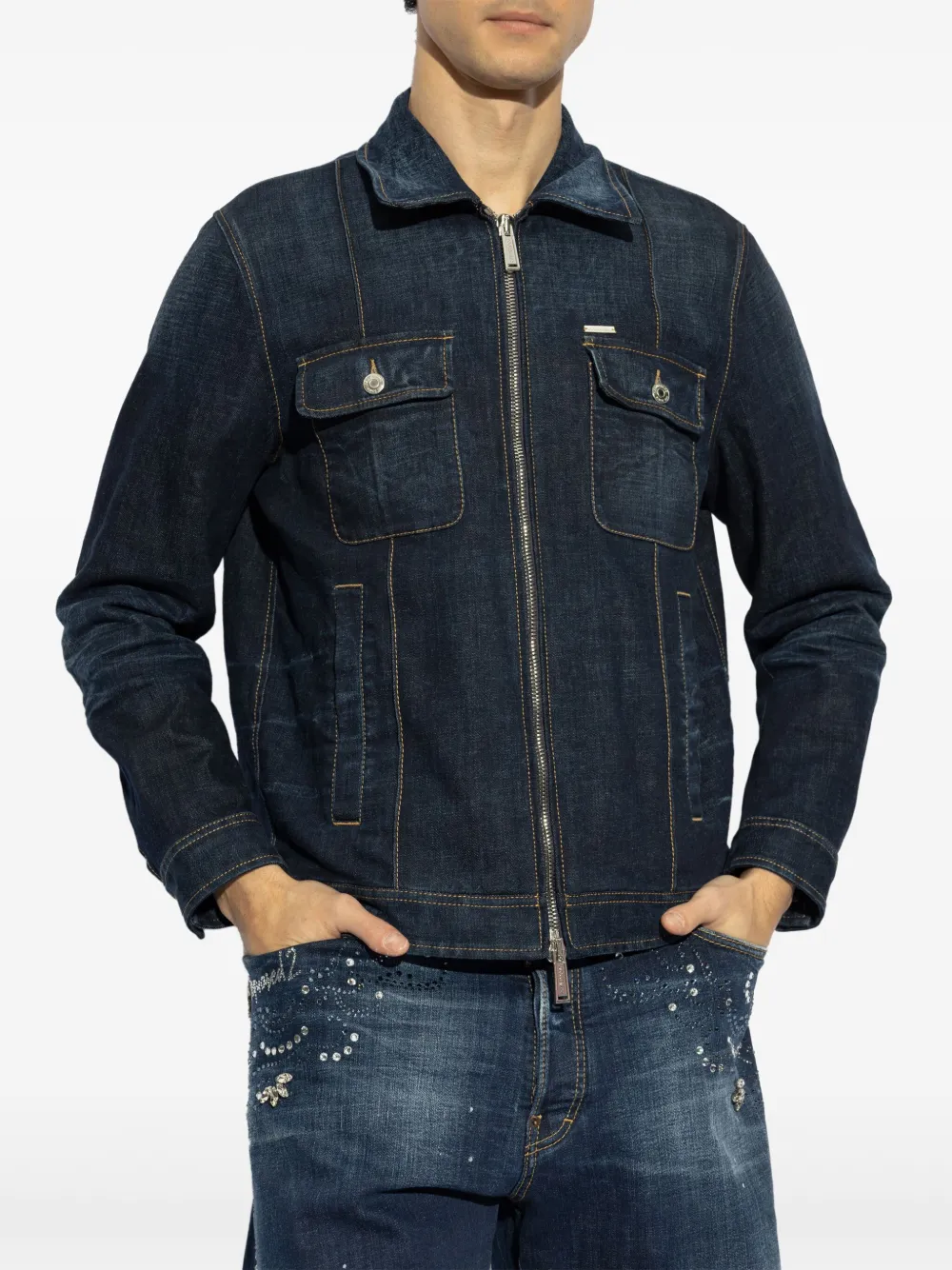 DSQUARED2 Denim jack met logopatch Blauw