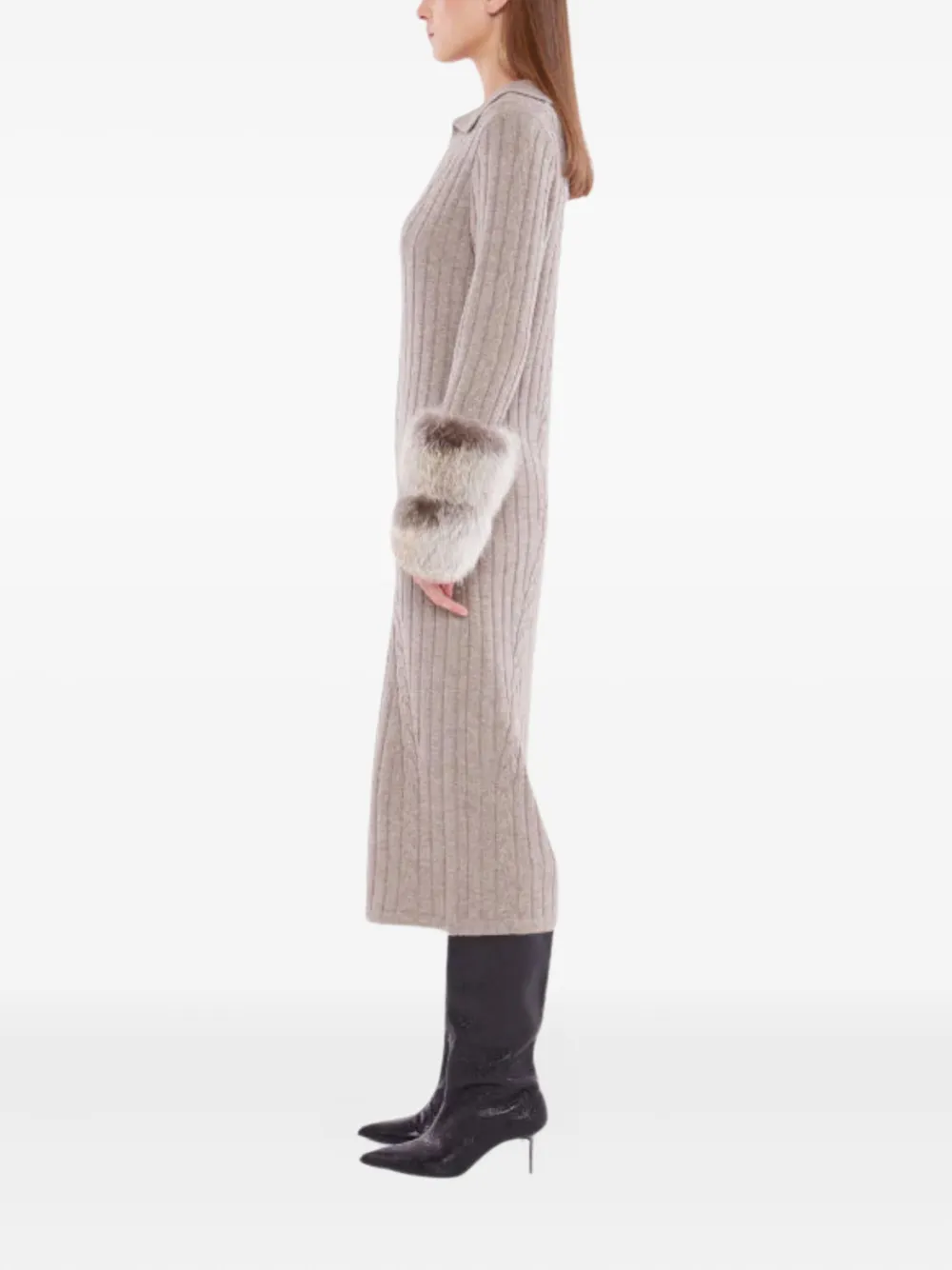 Izaak Azanei Cable Knit Midi Dress In Neutral