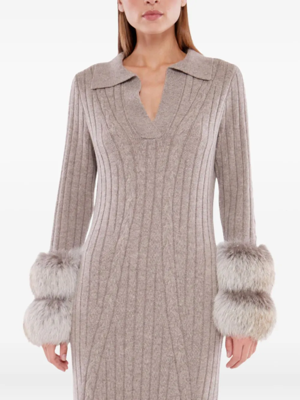 Izaak Azanei Cable Knit Midi Dress In Neutral