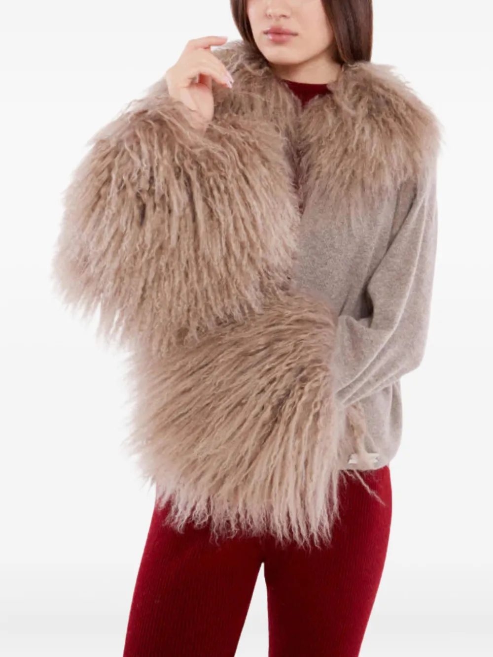 Izaak Azanei Jack met lammy kraag en manchetten Beige