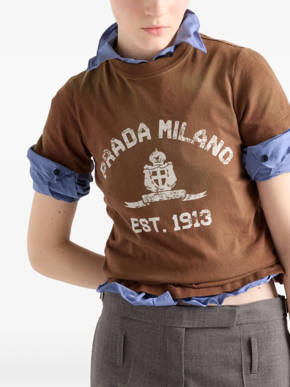 Prada T-shirt met logoprint Bruin
