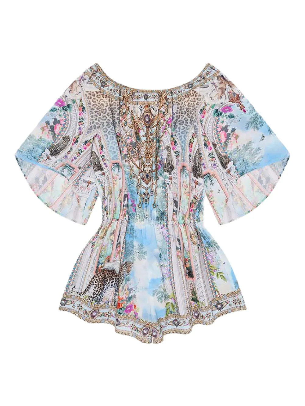 Camilla Three-quarter Sleeve Printed Playsuit In Blue