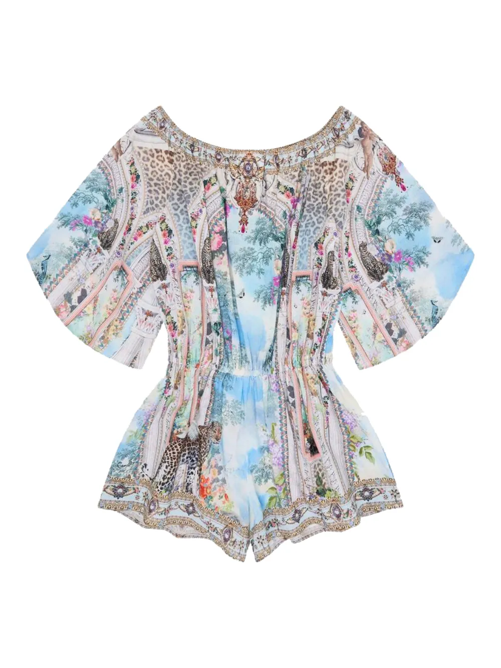 Camilla Three-quarter Sleeve Printed Playsuit In Blue