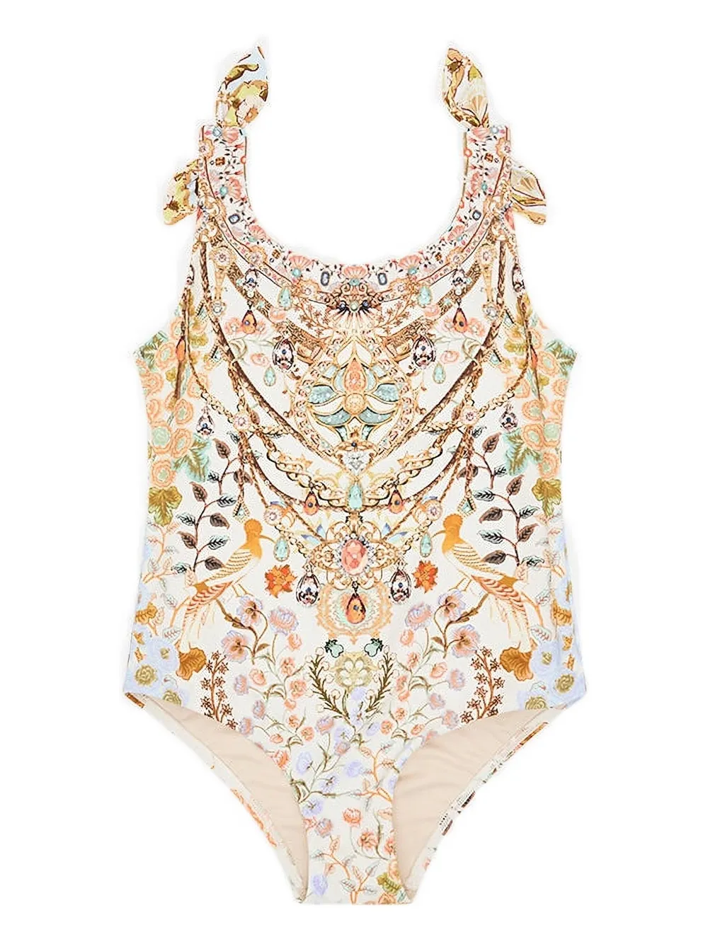 Camilla Kids tie-shoulder floral-print swimsuit Beige