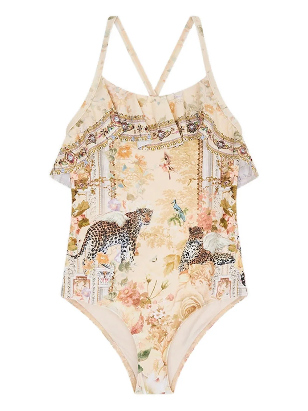 Camilla Kids frilled leopard-print swimsuit - ニュートラル Camilla Kids frilled leopard-print swimsuit - ニュートラル