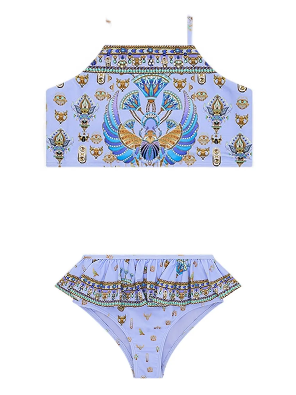 Camilla Kids halter-neck ruffled bikini Blauw