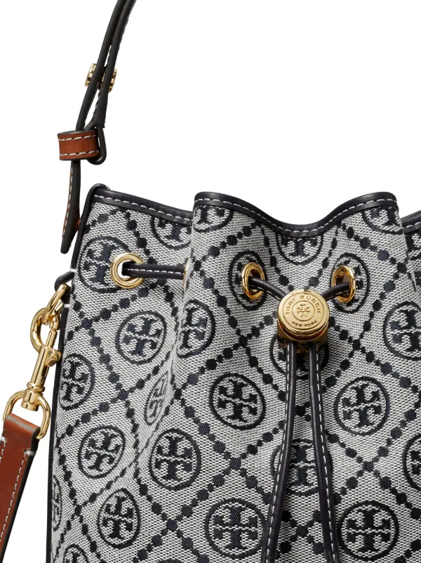 【新品】トリーバーチ レザーT MONOGRAM BUCKET BAGネイビー NWT Tory Burch Classic Navy T Monogram Jacquard MINI Bucket