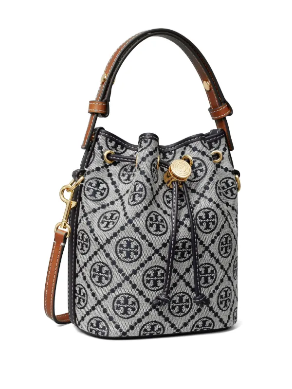 靴 Tory Burch T Monogram 7.5 US Tory Burch Mini T Monogram Bucket Bag | Blue | FARFETCH CA