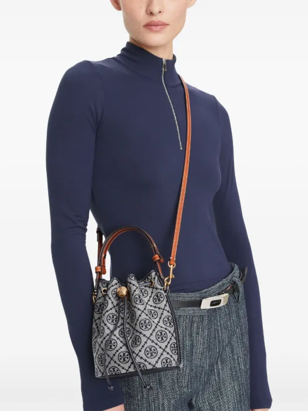 Tory Burch Mini T Monogram Bucket Bag | Blue | FARFETCH Tory Burch Mini T Monogram Bucket Bag | Blue | FARFETCH