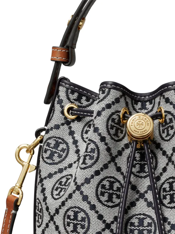 トートバッグ Tory Burch Monogram Bucket In Printed Cotton Monogram Blue T Monogram Bucket Bag: Women's Designer Crossbody Bags
