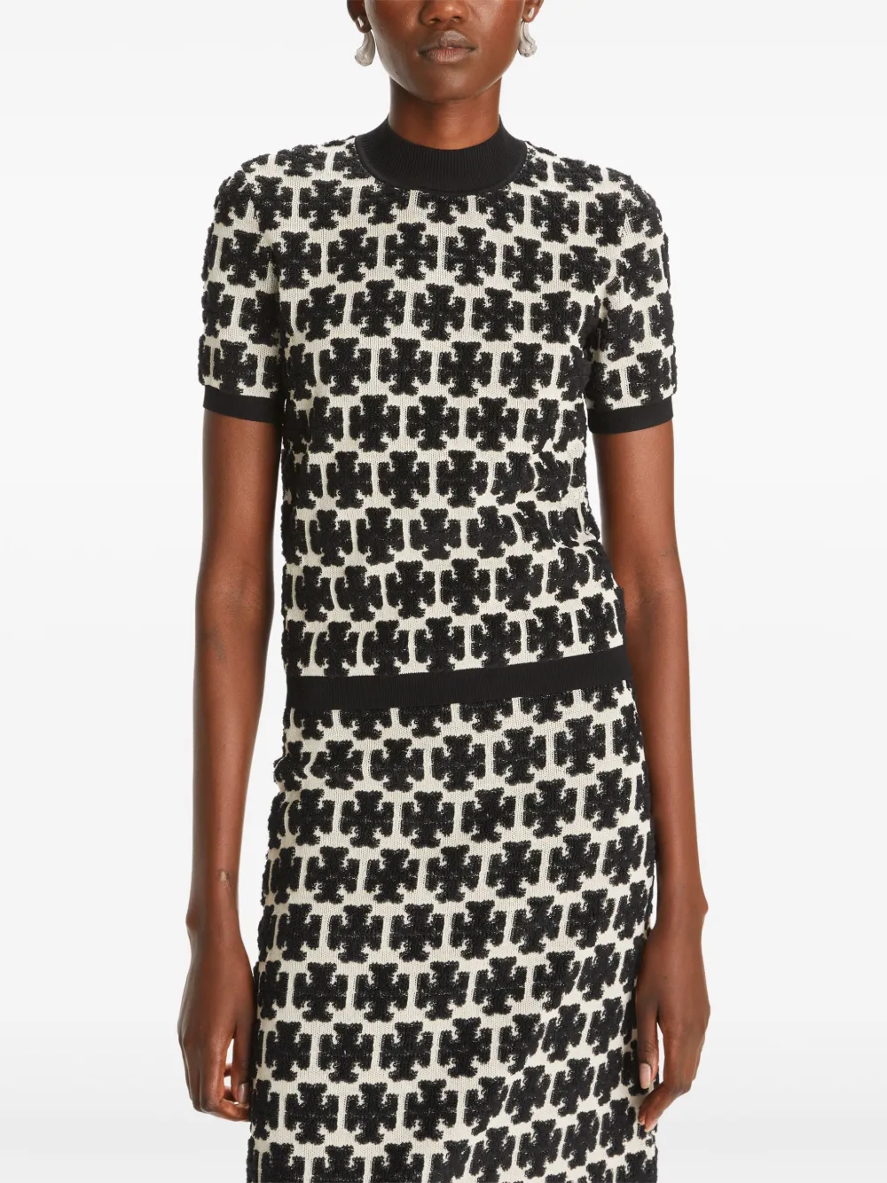 Tory Burch T-shirt met T-monogram en gedrapeerde hals Zwart
