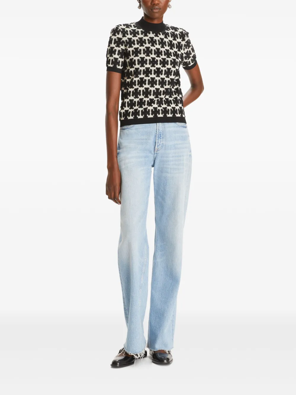 Tory Burch T-shirt met T-monogram en gedrapeerde hals Zwart