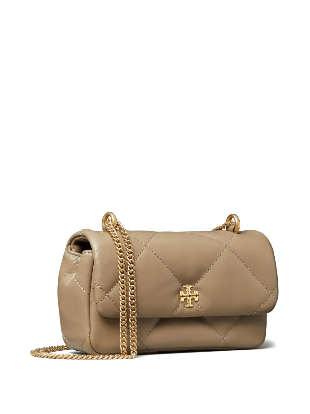 Tory Burch Mini Kira crossbodytas met chevron streep Beige