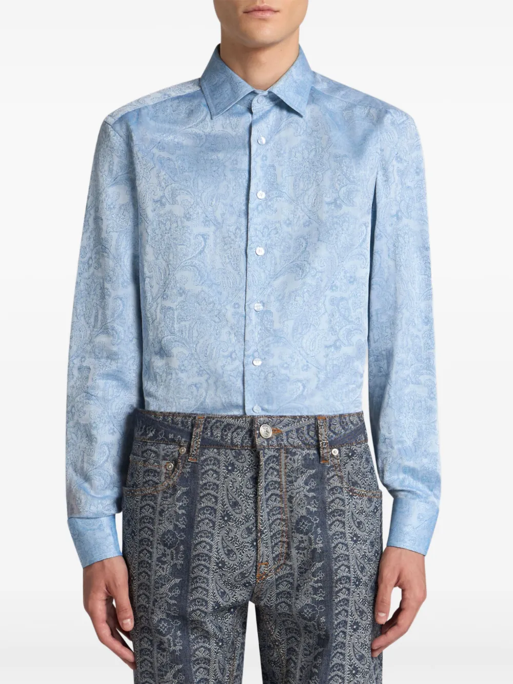ETRO Overhemd met bloemen-jacquard Blauw