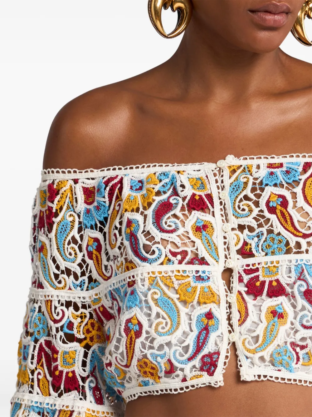 ETRO Macramé top met paisley-print Wit