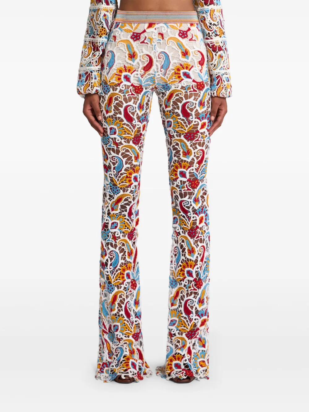 ETRO Flared broek met paisley-macramé Wit