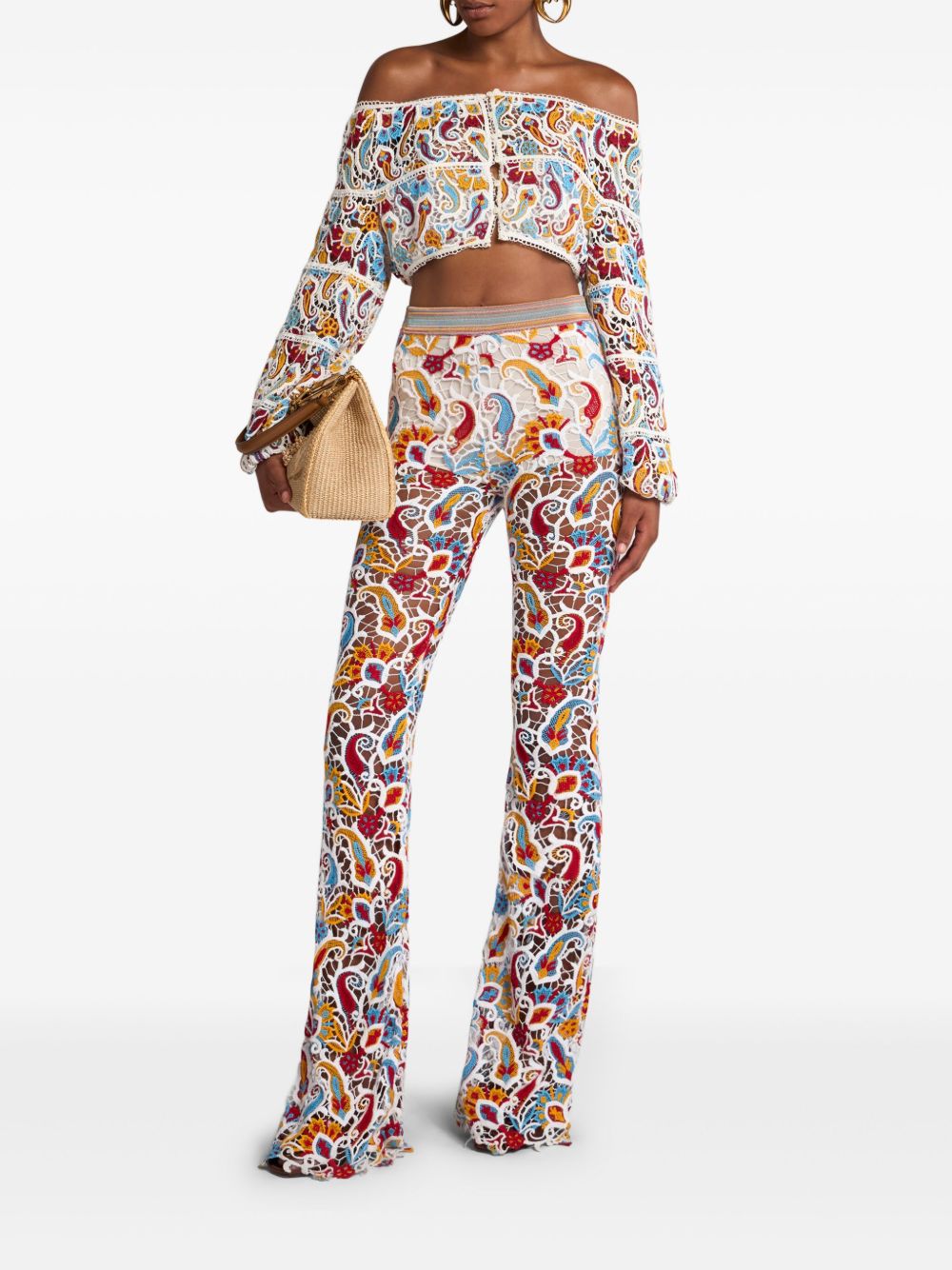 ETRO Flared broek met paisley-macramé - Wit