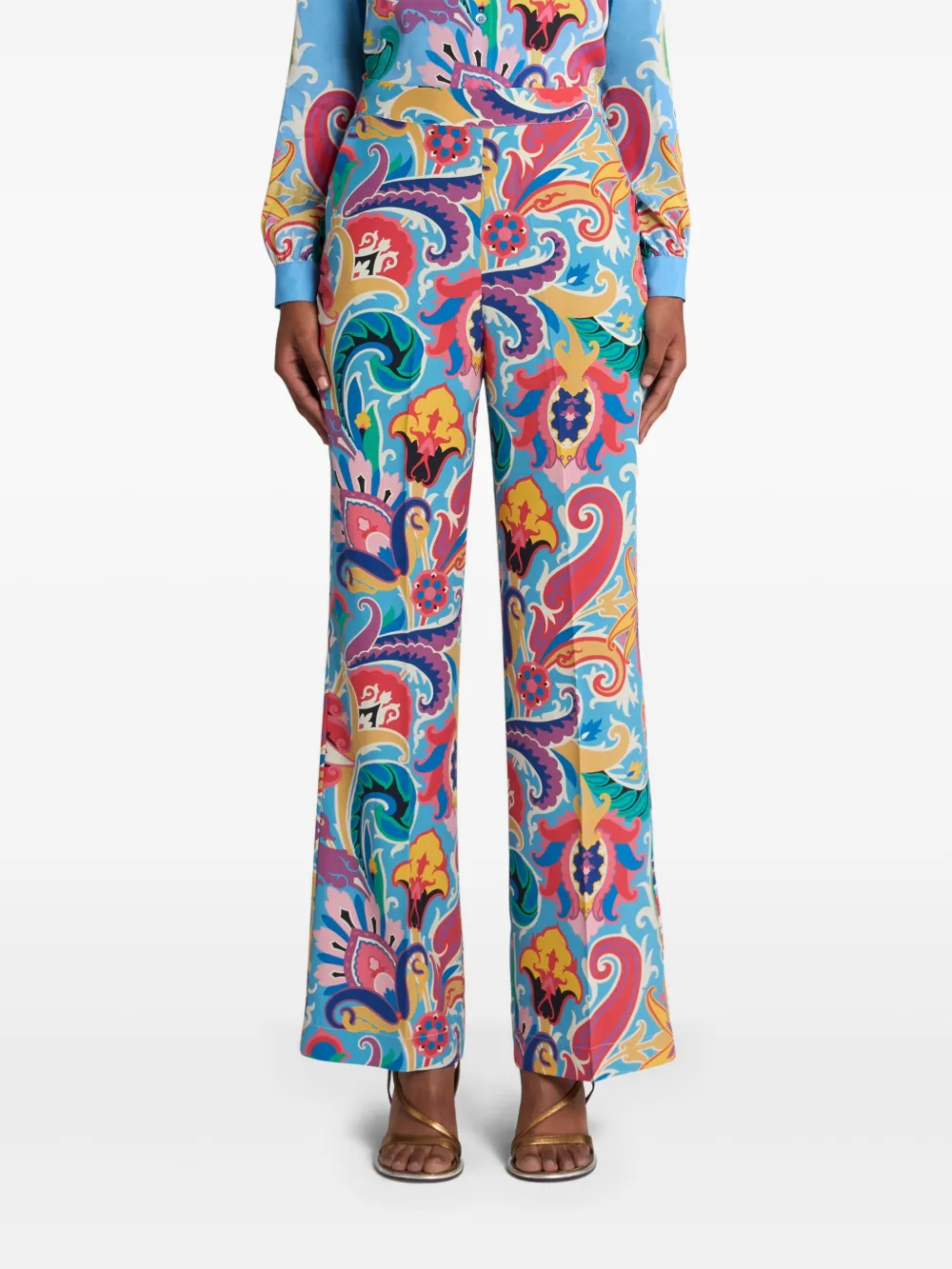 ETRO Palazzo broek met bloemenprint Blauw