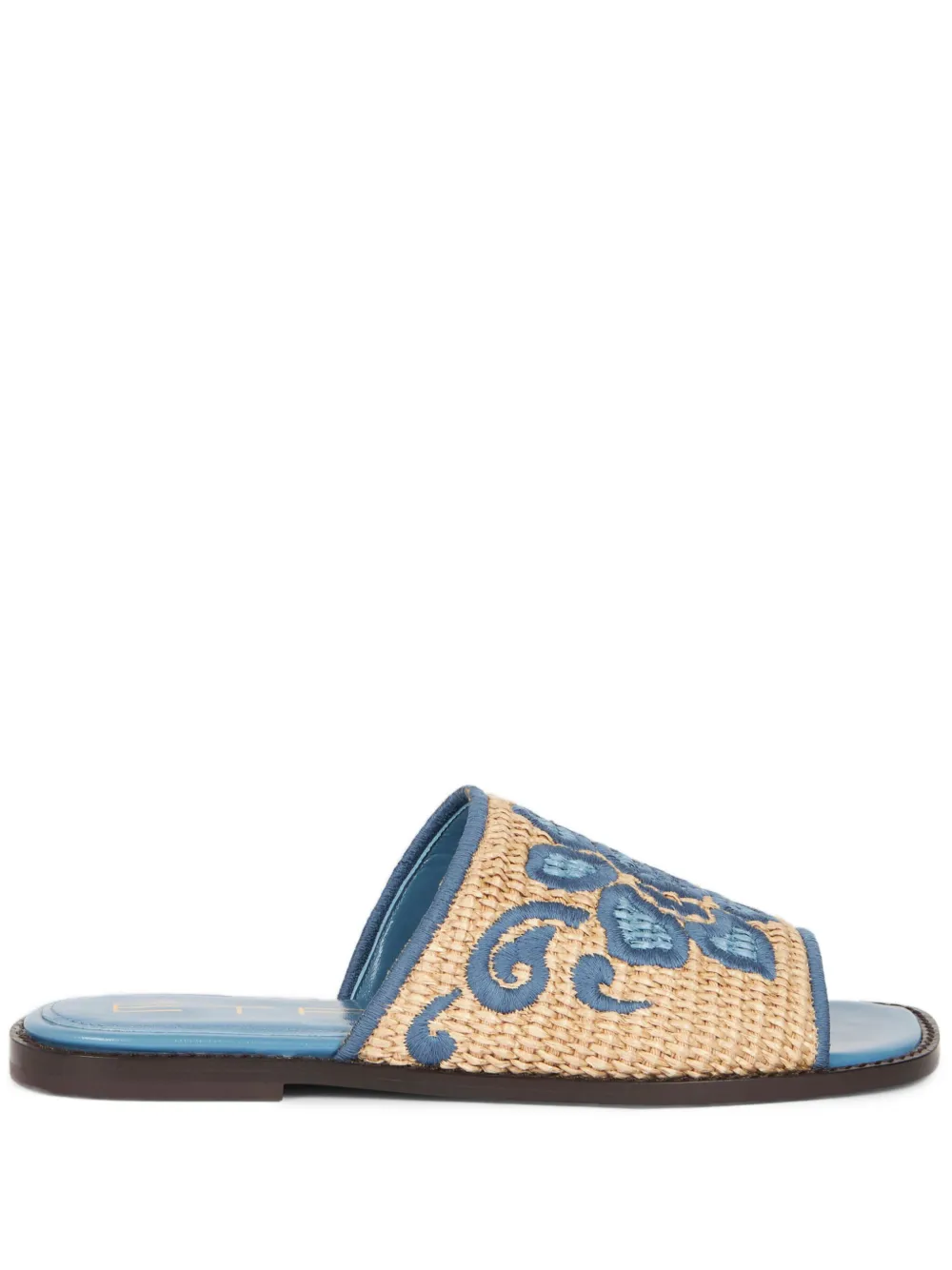 ETRO embroidered raffia slides Neutrals