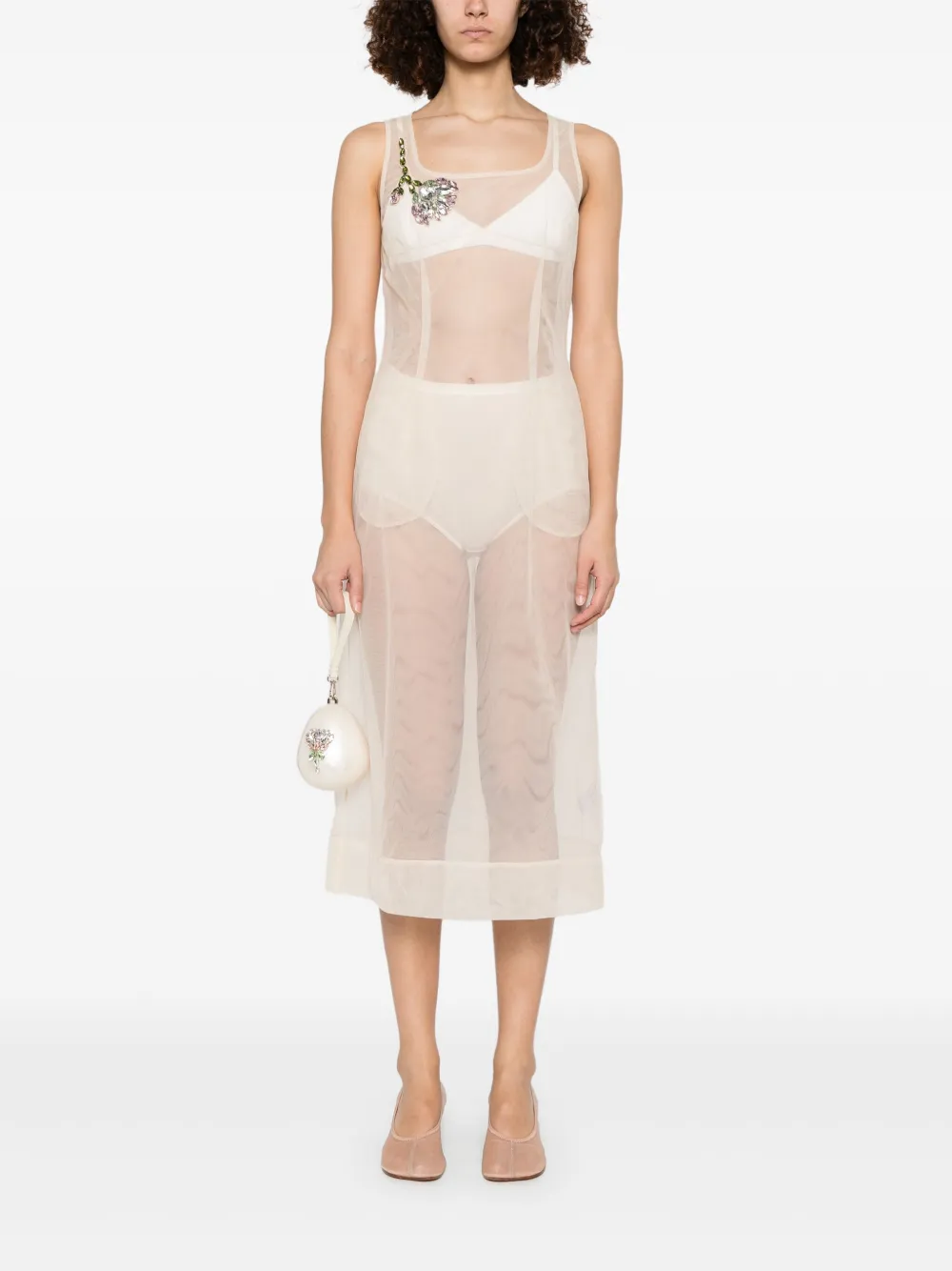 Simone Rocha Verfraaide maxi-jurk met vierkante hals - Beige