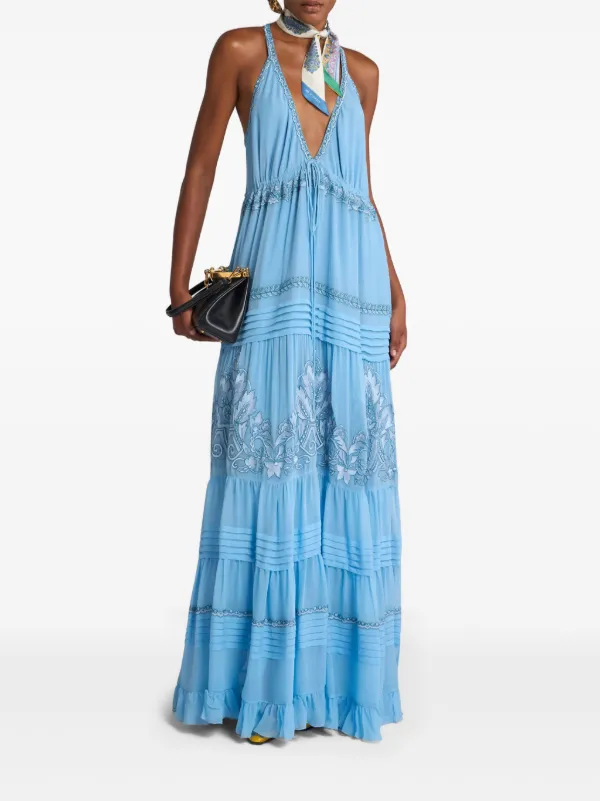ETRO floral-embroidered Silk Dress | Blue | FARFETCH GR