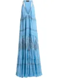 ETRO floral-embroidered silk dress - Blue