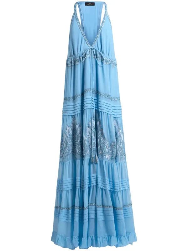 ETRO floral-embroidered Silk Dress | Blue | FARFETCH