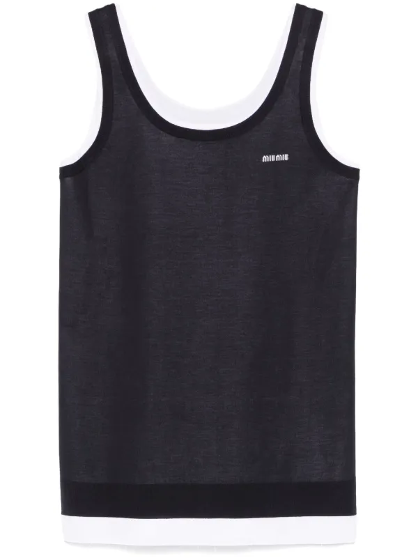 Miu Miu Knitted Poplin Mini Dress in Black