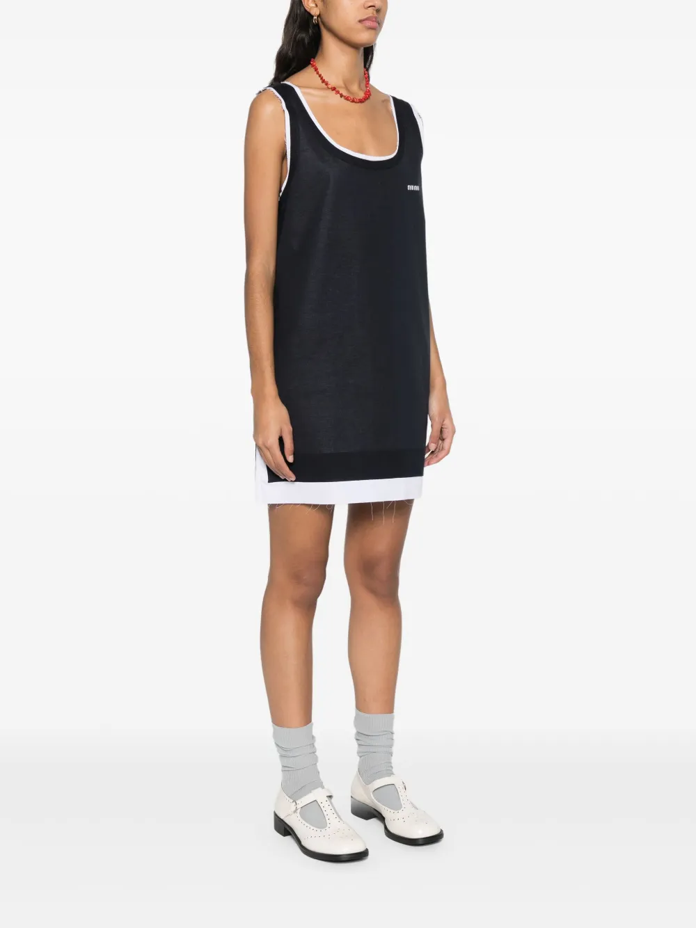 Miu Gebreide popeline mini-jurk Blauw