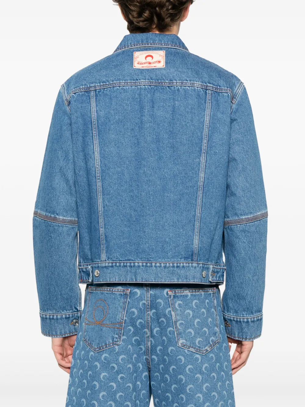 Marine Serre Denim jack met maanlaser Blauw