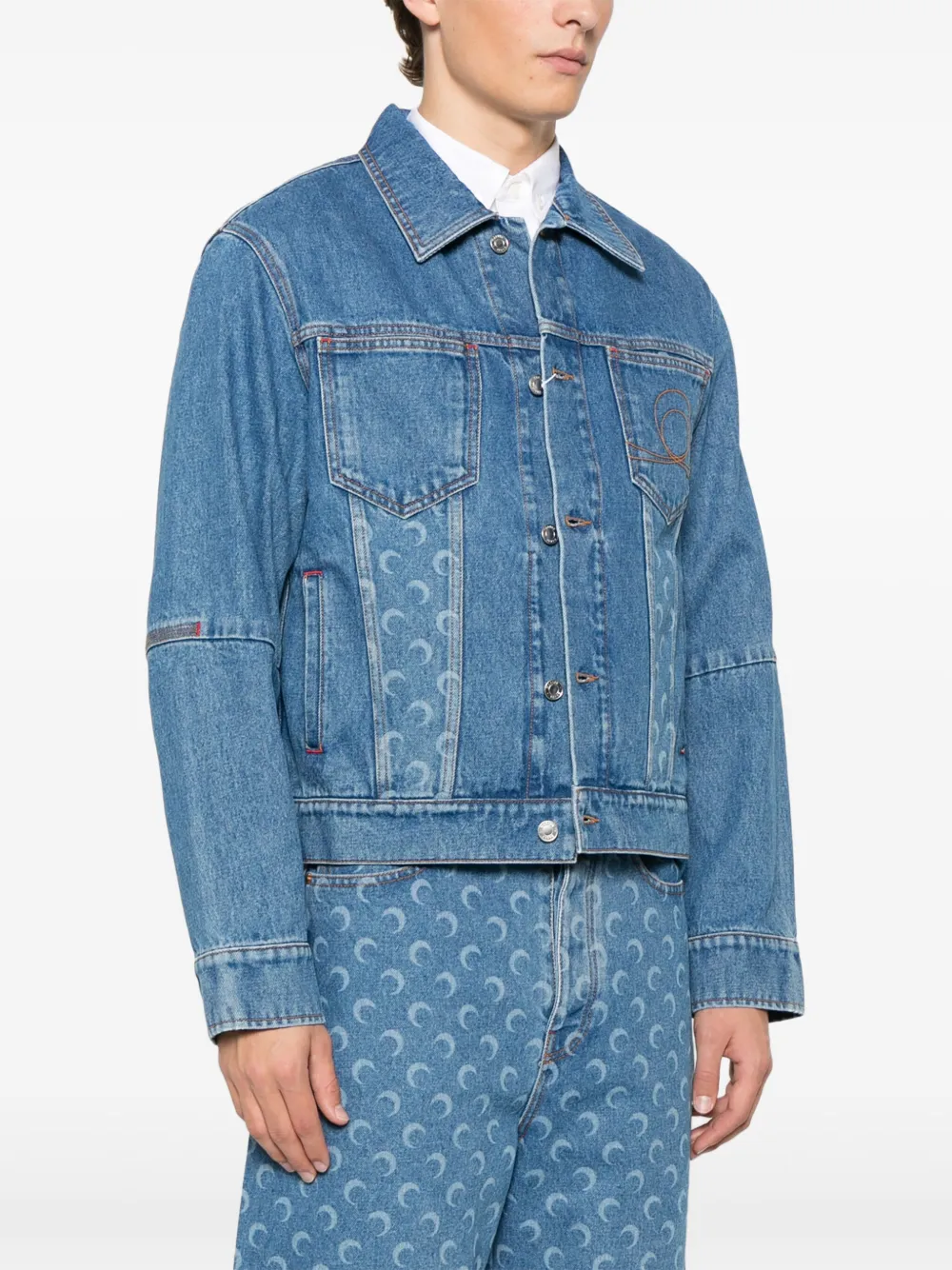 Marine Serre Denim jack met maanlaser Blauw