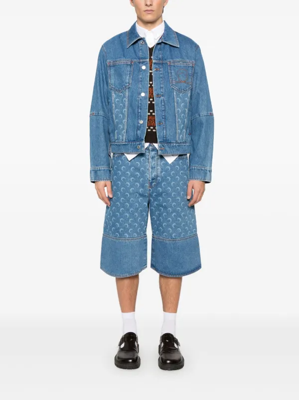 【MARINE SERRE】MOON総柄 デニム シャツ ジャケット Marine Serre moon-laser Denim Jacket | Blue | FARFETCH