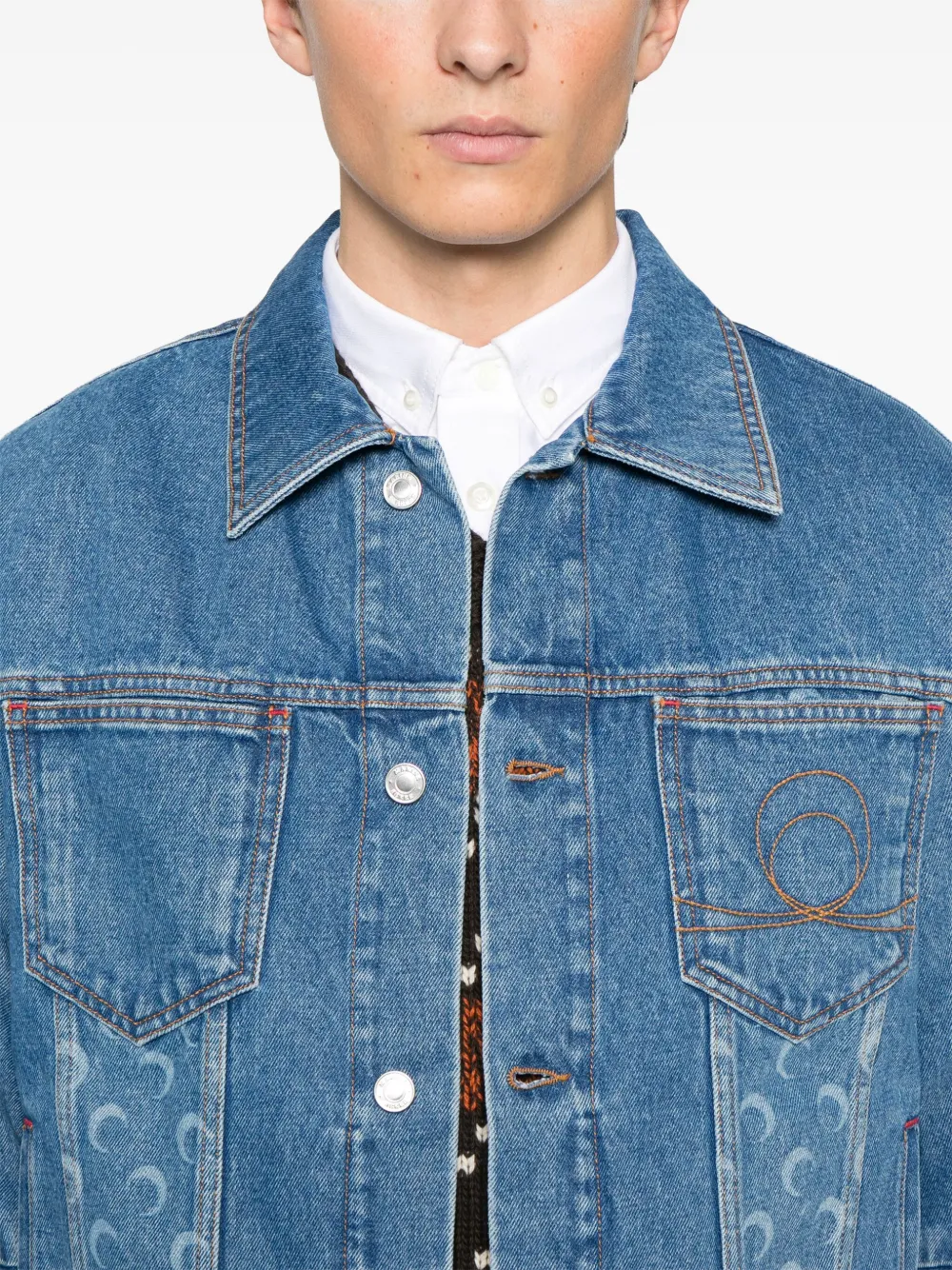 Marine Serre Denim jack met maanlaser Blauw