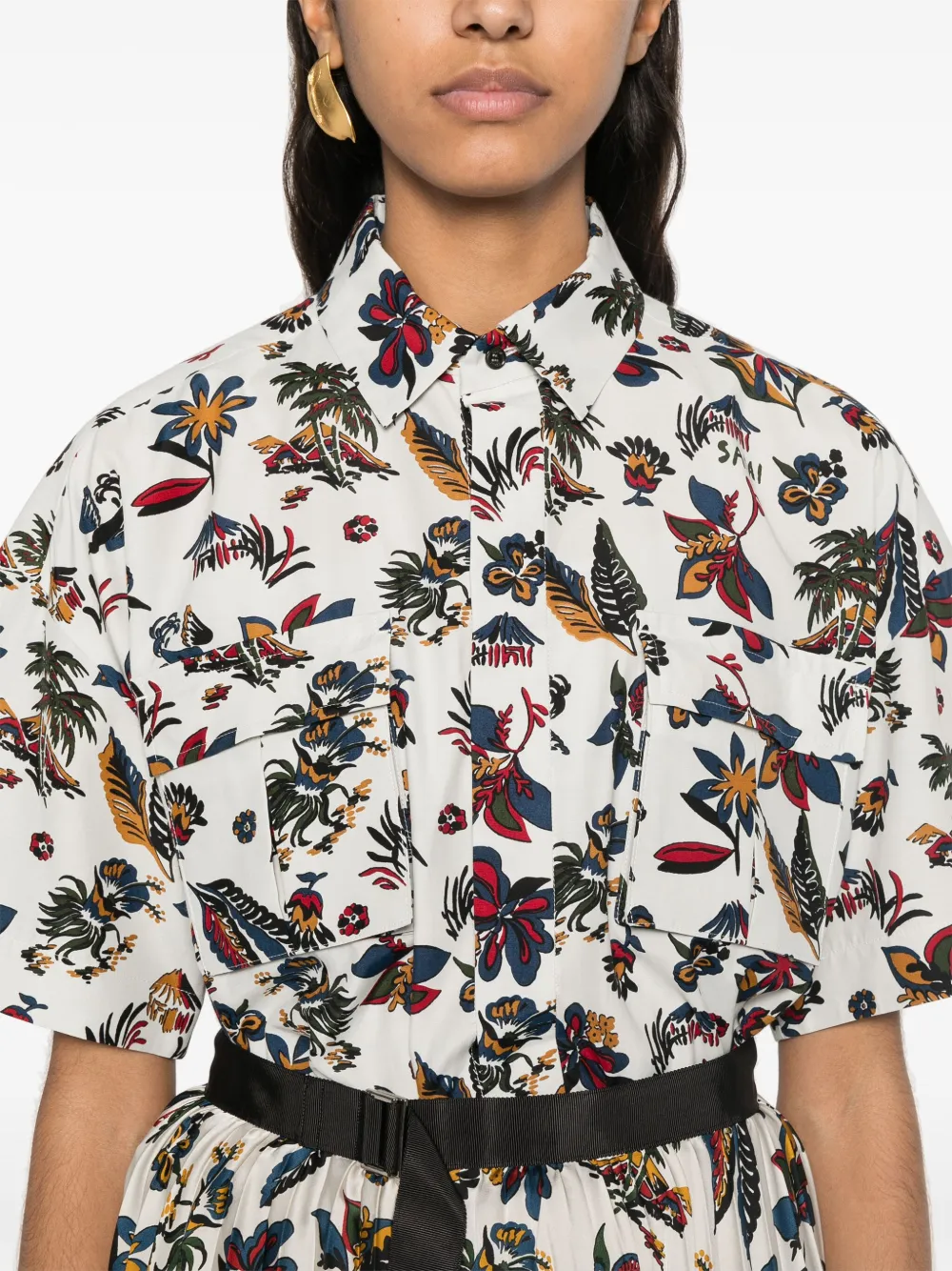 Shop Sacai Floral-print Shirt In Grey