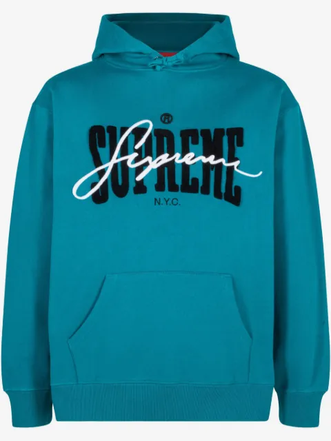 Supreme SS 22 Dark Teal hættetrøje med chenille-broderi