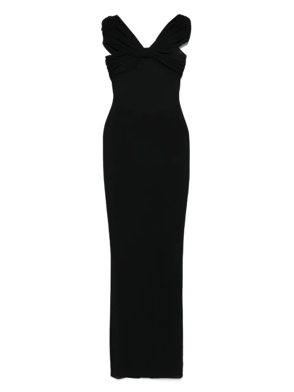 princess polly baby blue dress Ruched sheer mesh maxi dress in black - Alessandra Rich main image 0