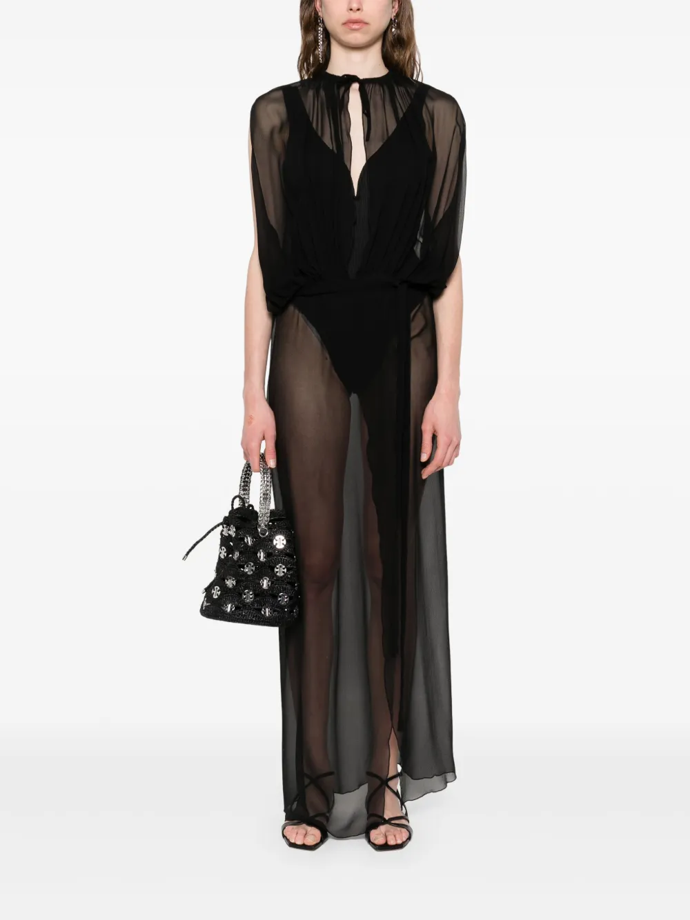 Mônot sleeveless sheer maxi dress - Zwart
