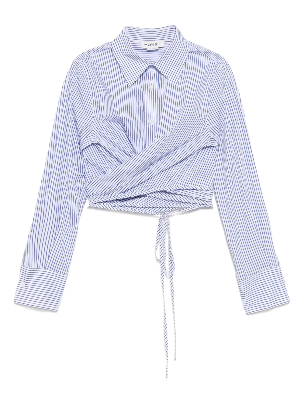 Monse striped long-sleeved wrap cropped shirt | Blue | Image 1