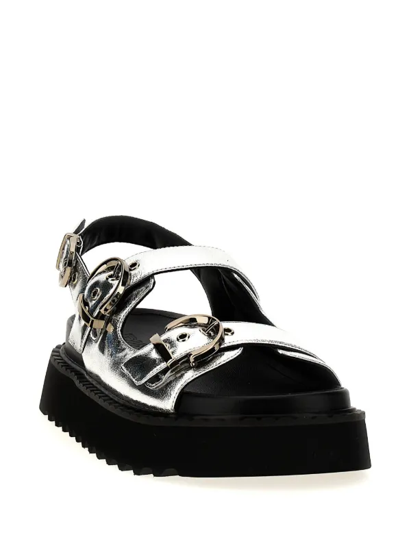サンダル・ミュール PINKO Women Sandals SD0301 P077 Black Leather slip-ons with wedge and straps
