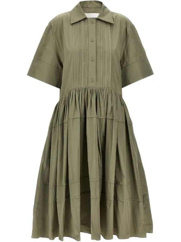 Jil Sander Pleated Shirt Dress | Green | FARFETCH