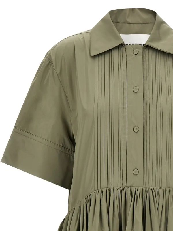 Jil Sander Pleated Shirt Dress | Green | FARFETCH JO