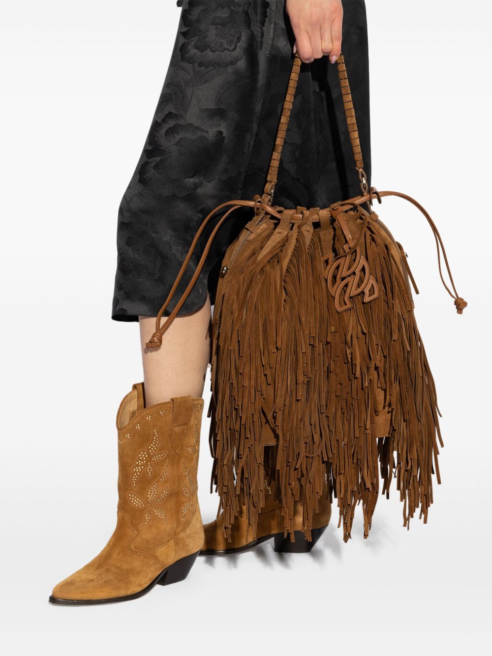 Casadei fringed bucket bag - Bruin