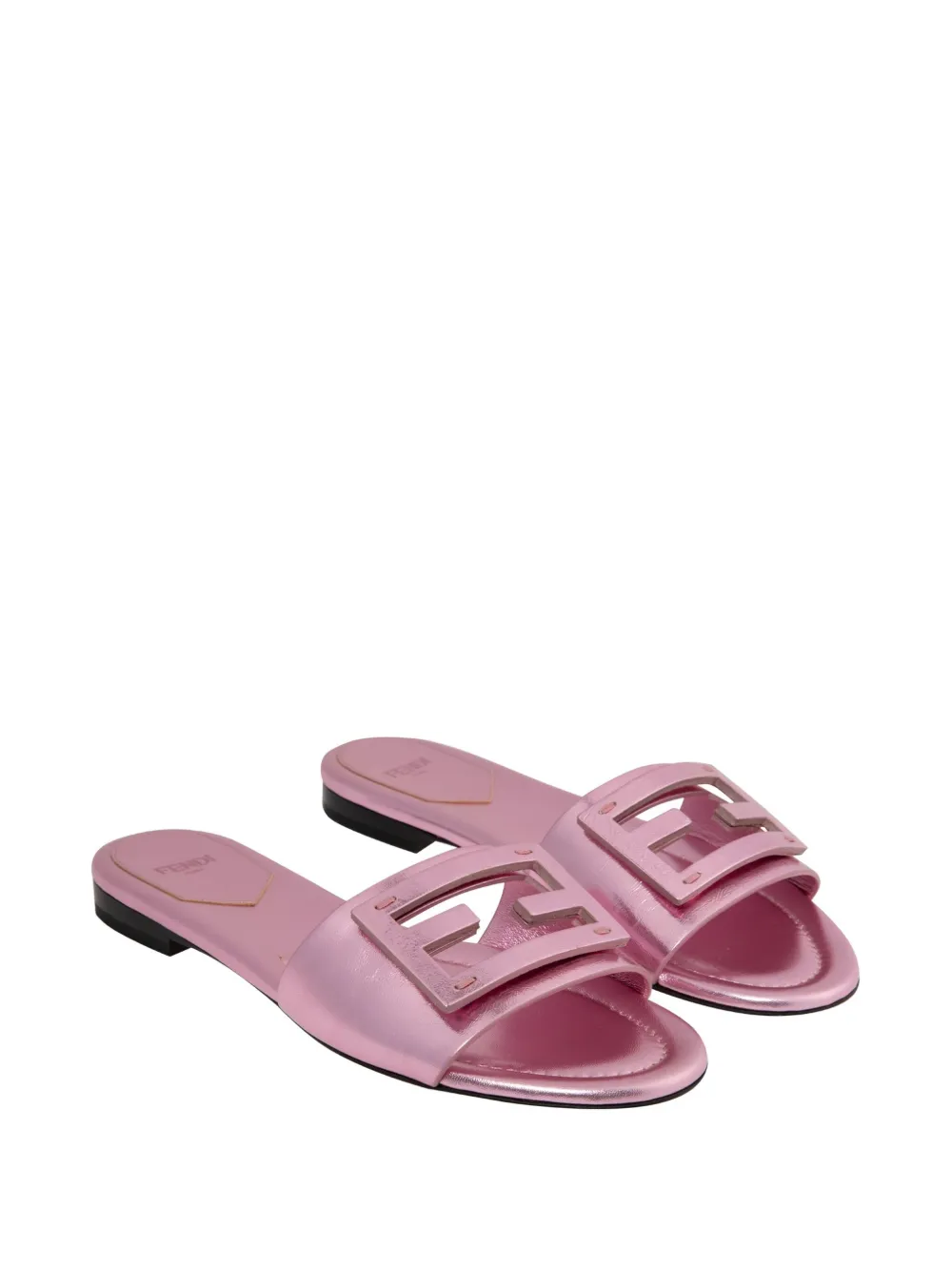 Fendi Baguette Metallic Slide Sandal In Pink