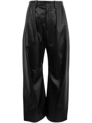 LOEWE レザーパンツ ブラック LOEWE レザーワイドパンツ | ブラック | FARFETCH JP