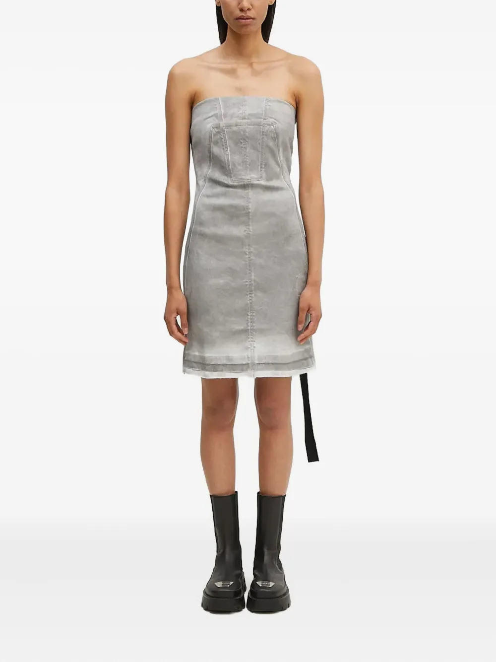 Rick Owens Drkshdw Splintered Denim Bustier Mini Dress In Pearl Grey
