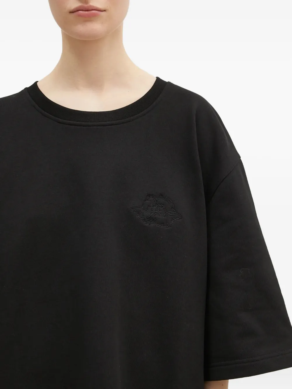 Fiorucci T-shirt met geborduurd logo en cropped mouwen Zwart